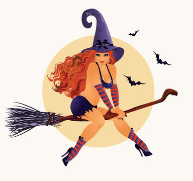 Halloween sexy witch, vector illustration