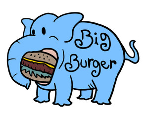 elephant eating big burger