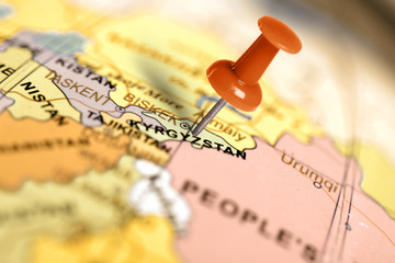 Location Kyrgyzstan. Red pin on the map.