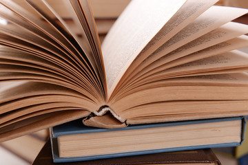 Heap of books close up
