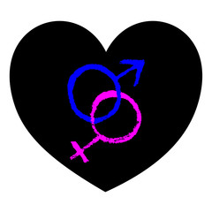 Design of black heart with boy and girl symbol