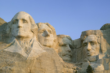 Sunrise on Presidents George Washington, Thomas Jefferson, Teddy Roosevelt and Abraham Lincoln at...