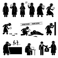 Detective Spy Private Investigator Stick Figure Pictogram Icons