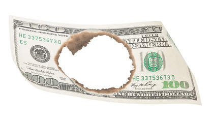 Burnt hundred dollar bill