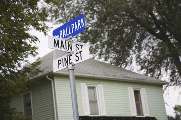 Intersection of Main, Pine and Ballpark streets, Rising City, Nebraska