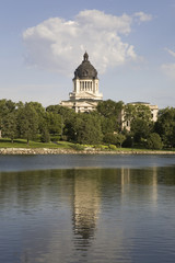 Lake reflection of South Dakota State Capitol and complex, Pierre, South Dakota, built between 1905 and 1910