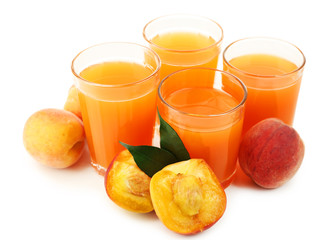 Peach juice in glass isolated on white