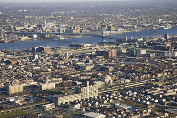 Fototapeta premium Aerial sunset views of Philiadelphia, Pennsylvania, the City of Brotherly Love