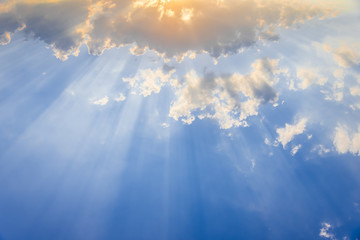 Light of god , sun beam light through the cloud  in blue sky