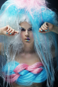 attractive young  girl with bright colorful make-up
