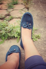 Selfie of sneakers on road