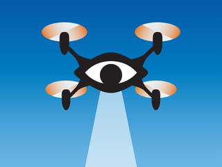 Drone eye watching you. Quadcopter symbol in flat design. Vector illustration.