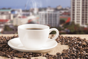 Hot Coffee on gunny-bag