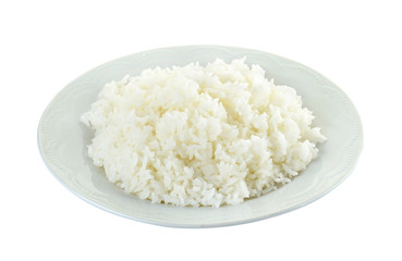 Rice with white plated isolated on the white background