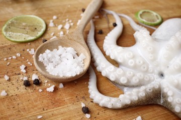Fresh octopus food lemon salt and pepper