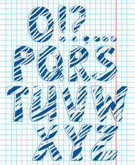 scratched letters in the copybook