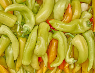 organic horn peppers close up, tasty background