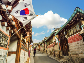 Bukchon Hanok Village in Seoul, South Korea.