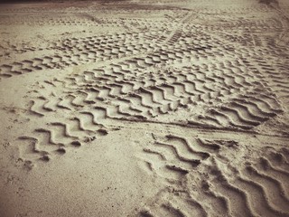Wheel tracks on the soil.