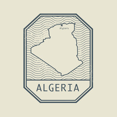 Stamp with the name and map of Algeria