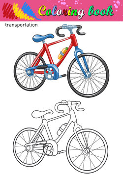 Coloring of bicycle. Coloring book for kids. Color ant outline bike drawing isolated on white background.