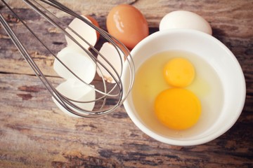 Eggs in a bowl with whisk