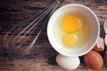 Eggs in a bowl with whisk