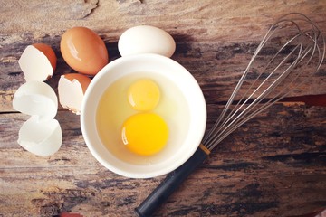 Eggs in a bowl with whisk