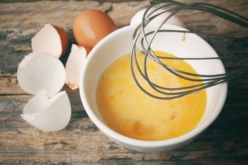 Eggs in a bowl with whisk