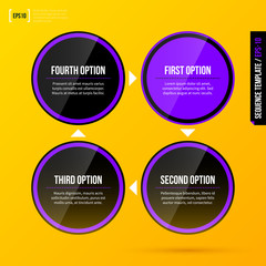 Cycle template with four round elements on bright yellow background in modern corporate style. EPS10