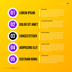 Menu template with 5 options on bright yellow background. EPS10