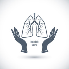 Icon Hands and lungs. Health care.