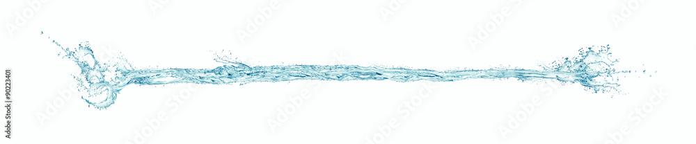 Wall mural water splash, drops and air bubbles (12 000 x 2 500 pixels huge-size resolution) photo over white ba