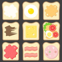 Vector sliced bread with bread spreads