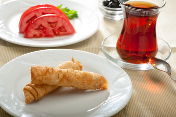 Sigara Boregi with tea