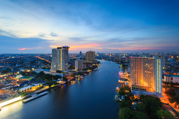 Fototapeta na wymiar Bangkok cityscape , Aerial view of Bangkok modern office buildings, condominium in Bangkok city downtown with sunset sky , Bangkok , Thailand