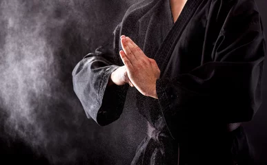 Foto op Plexiglas Close-up van de mannelijke handen van de karatevechter. © Zoran Zeremski