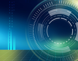abstract technology circles and grid on dark blue background 