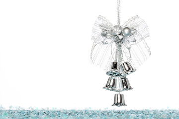 Luxury Silver jingle Bells with Snow, hanging Decoration