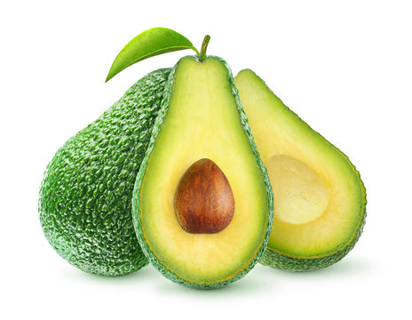Cut avocado fruits isolated on white, with clipping path