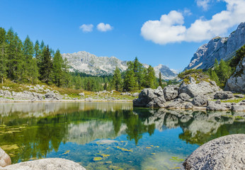 Lake and mountains, beautiful landscape of Triglav national park in Slovenia, Europe.