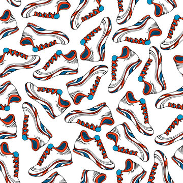 Seamless pattern of jogging shoes.