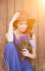 Beautiful bride in blue dress