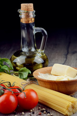 Raw spagetti pasta on the table