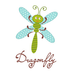 Cute colorful dragonfly character 