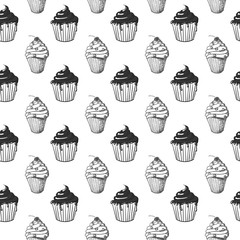 hand-drawn cupcakes seamless pattern