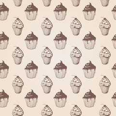hand-drawn cupcakes seamless pattern