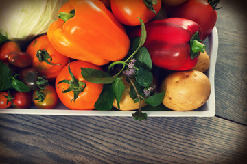 Set of vegetables on the boards