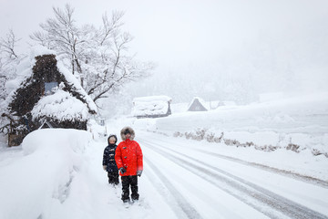Fototapeta na wymiar Japanese village at winter