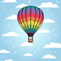 Fototapeta premium Vector background with air balloon and clouds
